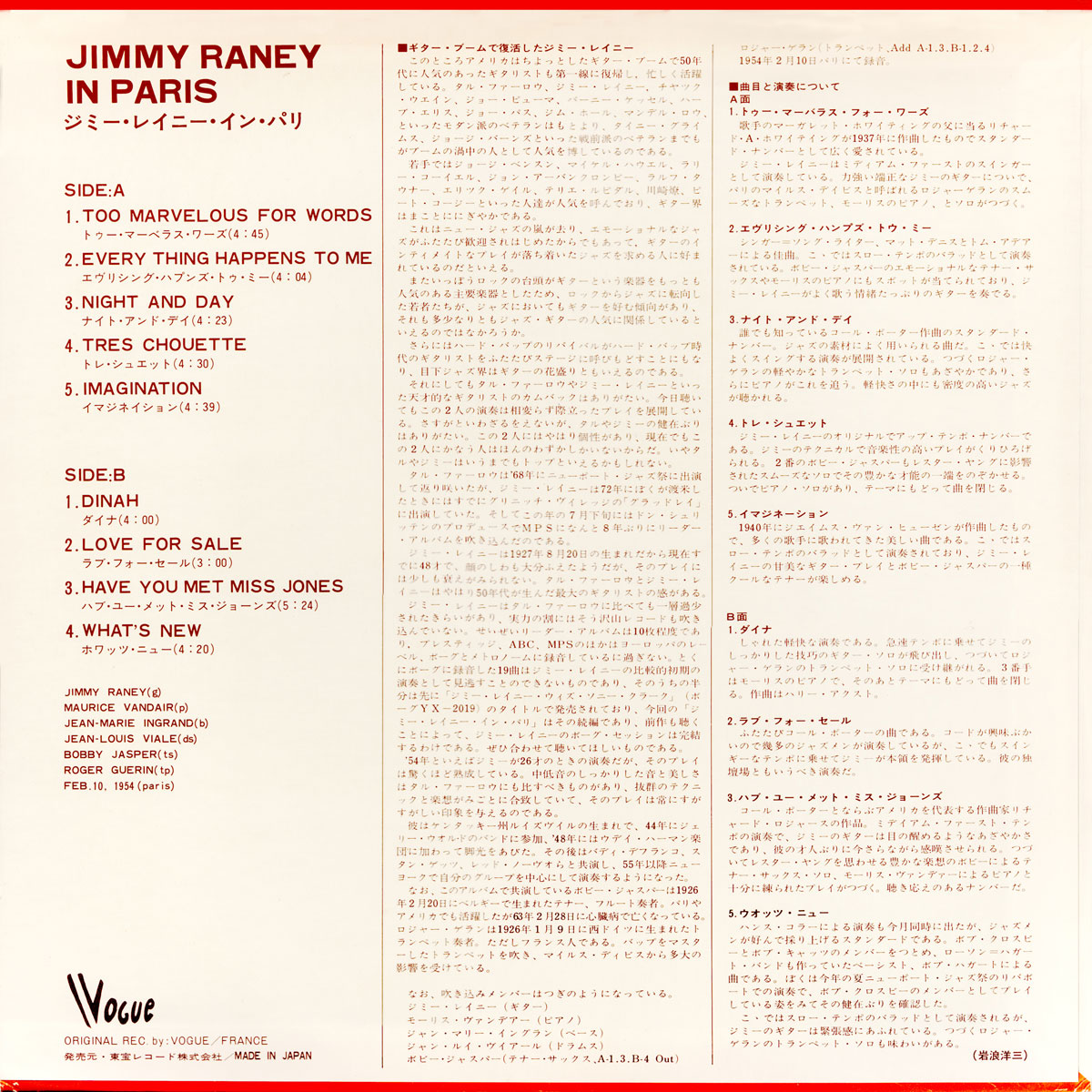 Jimmy Raney in Paris - Back cover